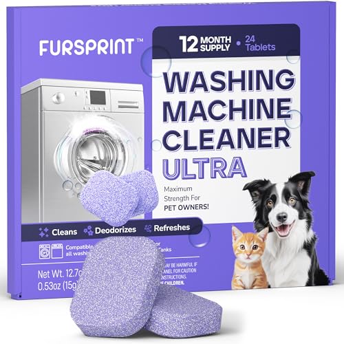 Washing Machine Cleaner Tablets Ultra – 40% Stronger Formula: Designed for Pet Owners, Removes Residue, Grime & Odors, Compatible with HE, Top & Front Load, 24 Pack – 12 Month Supply