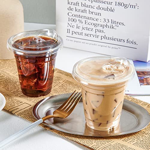 [100 PACK] 12 oz Clear Plastic Cups With Strawless Sip Lids, Disposable Plastic Cups With Sip Through Lids for Ice Coffee, Smoothie, Slurpee, or Any Cold Drinks