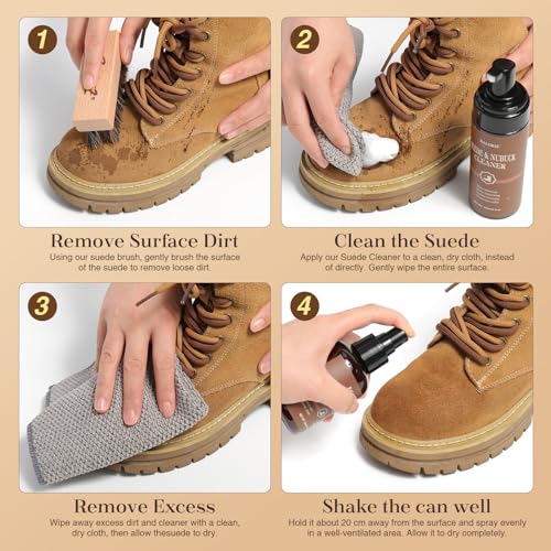 Suede & Nubuck Care Kit for Clog & Sandal, 5-Piece Set with Cleaner, Protector, Suede Brush & Eraser Clean, Microfiber Cloth, Premium Care Kit Protect for Shoes, Boots, Uggs, Jackets, Bags and Apparel