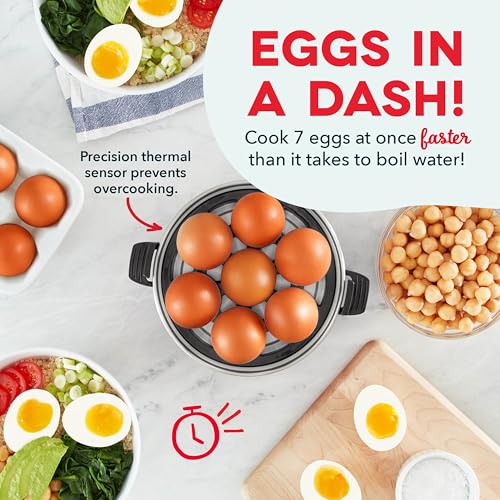 Dash Rapid Egg Cooker - Boiler, Poacher & Steamer - Includes Measuring & Recipe Guide - Dishwasher Safe - BPA Free - Holds 7 Eggs, Black