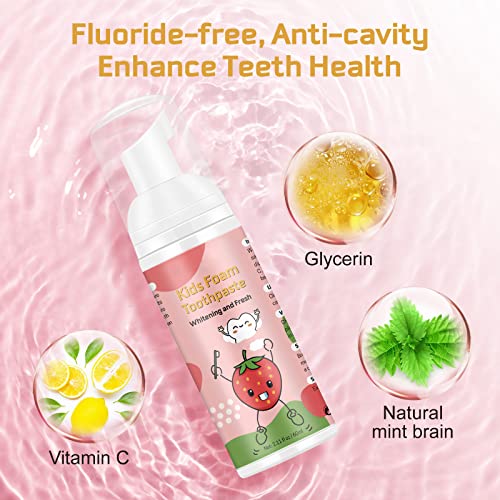 Foam Toothpaste Kids, Toddler Toothpaste with Low Fluoride, Kids Toothpaste, Foam Toothpaste for Children Ages 3 Plus (2PCS, Watermelon+Strawberry)