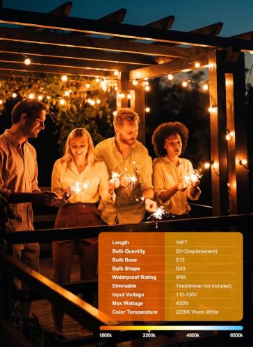 Outdoor String Lights, 55(50+5)FT 25 Bulbs IP65 Waterproof Patio Lights