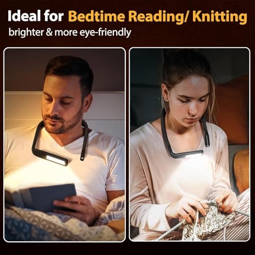 Neck Reading Light Book Lovers Gifts, Rechargeable 2000mAh 80Hrs Eye-friendly 3 Colors & Stepless Dimming Book Light for Reading, Dad Fathers Day Gift for Husband, Camping Knitting Crochet Accessories