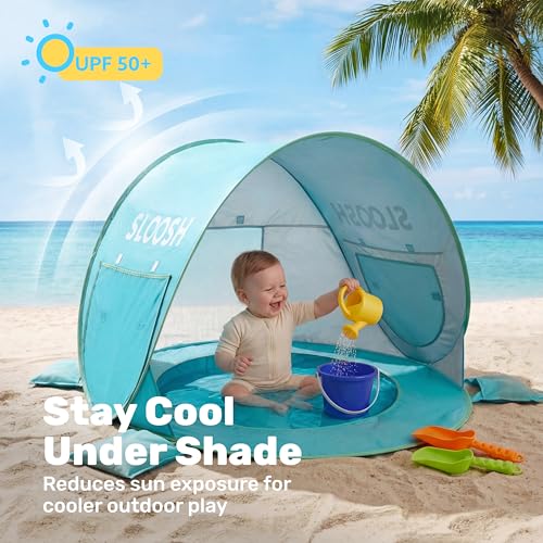 SLOOSH Baby Beach Tent - Pop Up Shade Pool, UPF 50+ UV Protection Sun Shelter for Infant, Portable Beach Pool with Carry Bag, Dual Mesh Side Panels for Toddler Outdoor Travel Camping