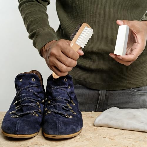 Suede Brush and Eraser, Suede Shoe Cleaner with Crepe & Brass Bristle Brush and Suede Eraser, Safe Effectively Solves Stubborn Stains on Sneaker Leather, Suede, Nubuck Care