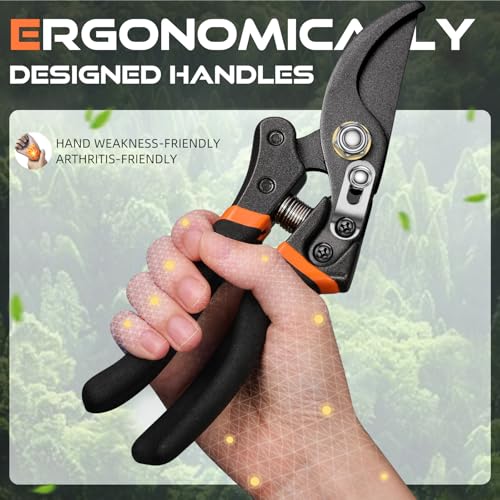 DECERK® 8.5" Professional Pruning Shears - Cuts 4X Easier with Ultra Sharp Japanese Steel Titanium Blade, Arthritis Friendly Garden Scissors & Plant Clippers, Effortlessly Prunes 3/4" Branches