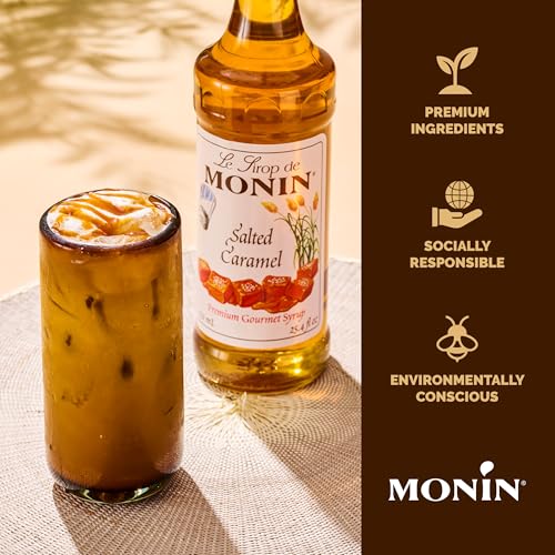 Monin - Salted Caramel Syrup, Natural Flavors, Great for Mochas, Lattes, Smoothies, Shakes, and Cocktails, Non-GMO, Gluten-Free (1 Liter)