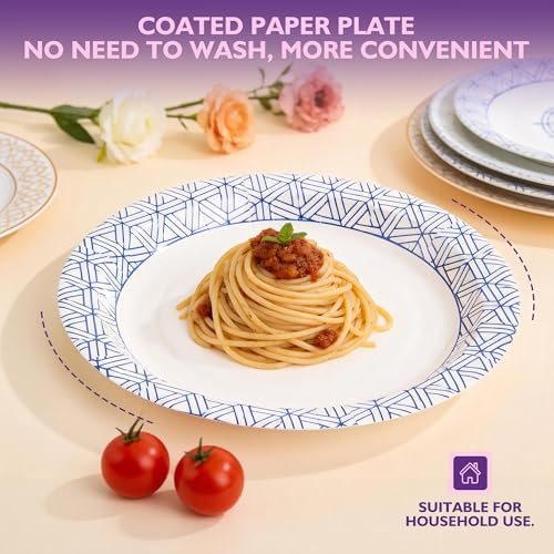 Disposable Paper Plates 8.5 Inch 300 Count, Soak Proof and Cut Resistant Heavy Duty Paper Plates Bulk for Parties, Picnics, Camping, and Everyday Meals
