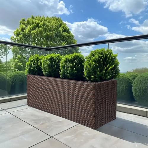 SUNNYPARK Brown Rectangular Planter Box All-Weather PE Rattan Large Modern Planters with Removable Liner Indoor Outdoor Decorative Flower Pot for Patio, Balcony, Garden