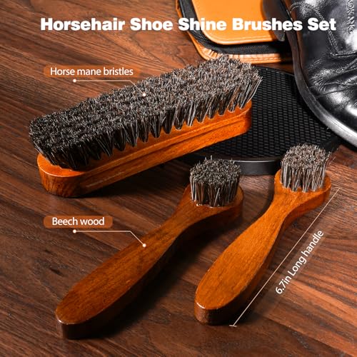 Topus 8 Pieces Shoe Polish Kit, Includes 2Pcs 1.4Oz Brown Shoe Wax, 3 Pieces Horsehair Boots Brushes, 2Pcs Shine Cloths