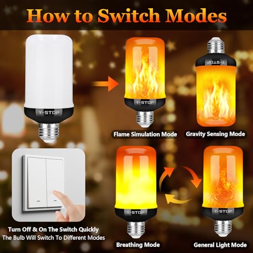 Y- STOP Upgraded Flame Light Bulbs, 4 Modes Flickering Light Bulb Outdoor with Upside Down Effect, E26 Base Flame Bulb for Christmas Decorations