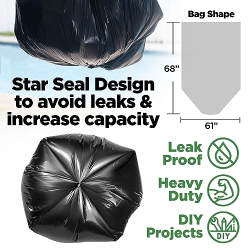 ToughBag 95-96 Gallon Extra-Large Trash Bags, 61x68” Black Garbage Bags, 1.2 Mil Thick (25 COUNT), Heavy-Duty Outdoor 95 Gallon Trash Bags – for Storage, Custodial, Landscape - Made In USA