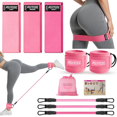 KUTIZE Ankle Resistance Bands with Cuffs & Fabric Resistance Bands Set - Legs & Glutes Workout Equipment for Women & Men, Home Gym Heavy Exercise Bands for Hip, Yoga, Strength Training, Rehab, Pilates