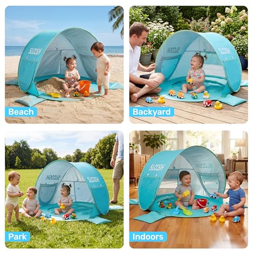 SLOOSH Baby Beach Tent - Pop Up Shade Pool, UPF 50+ UV Protection Sun Shelter for Infant, Portable Beach Pool with Carry Bag, Dual Mesh Side Panels for Toddler Outdoor Travel Camping