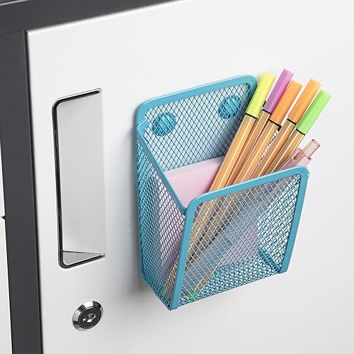 Magnetic Pencil Holder,Mesh Stainless Steel Pen Basket, Metal Writing Utensil Storage Organizer for Whiteboard,Blackboard,Kitchen, Locker, Home, or Office