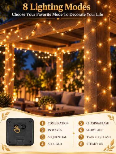 BHCLIGHT Solar String Lights Outdoor, 2 Pack 80 FT 200 LED Fairy Lights