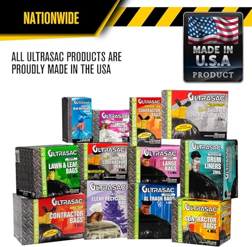 Ultrasac Contractor Bags 42 Gallon (20 PACK/w FLAP TIES), 32.75 x 44.5-3 MIL Thick Large Black Heavy Duty Industrial Garbage Trashbags for Professional Construction and Commercial use