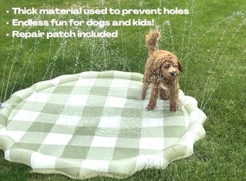 Neutral Gingham Splash Pad for Kids - Outdoor Sprinkler for Kids & Toddlers, Water Mat Sprinkler Toy-Splash Pool 67in