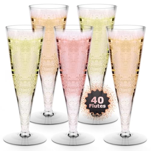 Lazyshine Plastic Champagne Flutes Disposable Wine Glasses - 40 Pack 4.5Oz Clear Mimosa Cocktail Cups Bulk for Wedding Back to School Party Supplies Engagement Decor, Copas De Plastico Para Brindis