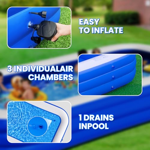 Extra Large Inflatable Pool for Adults, 145" x 74" x 22" Oversized Blow Up Family Swimming Pool, Durable Thickened Above Ground Pool for Backyard, Outdoor, Garden, Summer Water Party