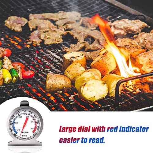 Stainless Steel Oven Thermometer 50-300°C/100-600°F, Analog Instant Read, Battery-Free Kitchen Cooking Thermometer, Hook & Stand Design Food Thermometer for Oven, Grill, Smoker, Fryer