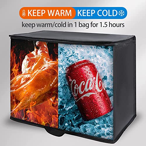 Bodaon 2-Pack Insulated Reusable Grocery Bag Heavy Duty Thermal Tote, X-Large for Frozen Foods Cold Storage, Travel Cooler Shopping Transport Hot Food Delivery, Collapsible Insulated Bags, Black