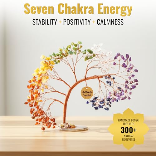 ANAYA AGATE 7 Chakra Crystal Tree of Life – Handmade Healing Gemstone Bonsai Trees for Home & Office Décor – Feng Shui Money Tree for Positive Energy, Good Luck & Spiritual for Women