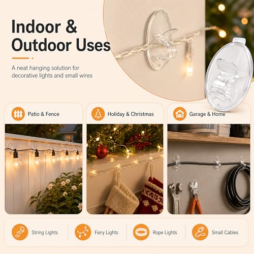 Outdoor String Lights Adhesive Hooks - 20Pcs Clips 3X Stronger Adhesion