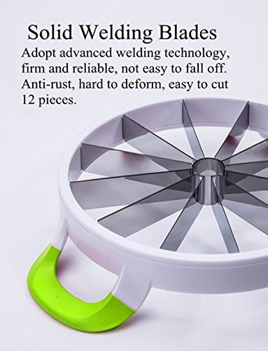 Watermelon Cutter Extra Large Watermelon Slicer, Melon Slicer Multifunctional Handheld Home Stainless Steel Round Fruit Divider Fruits Cutting Slicing Into Uniform Size by12 Pcs, Easy to Clean