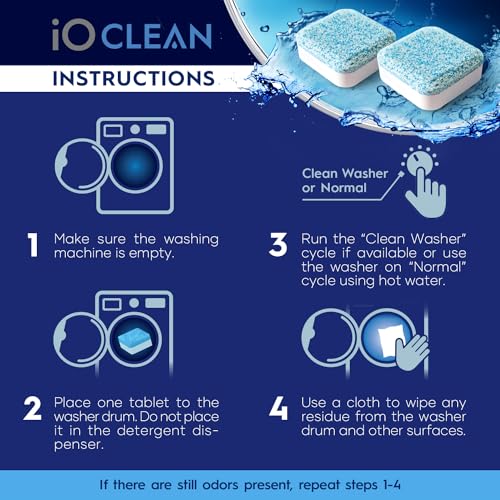 iO CLEAN Washing Machine Cleaner Descaler Tablets, 24 Count (1 Year Supply) – Deep Clean Washer Cleaner Tablets for HE Front Load & Top Load – Unscented Washing Machine Descaler for Odor Control