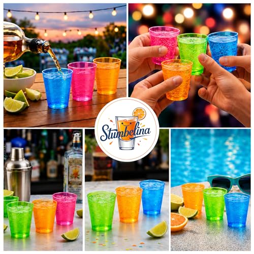 Stumbelina 100 COUNT (1 oz) NEON PLASTIC SHOT GLASS CUPS | BRIGHT MULTI-COLOR Variety Pack | Disposable Party Mini Cups | Perfect for Jello Shots, Dessert Shooters, Parties, Weddings, Bars