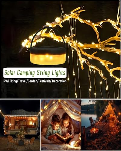 Solar Camping String Lights, 4 in 1 Remote 39.4 FT Christmas Fairy Lights
