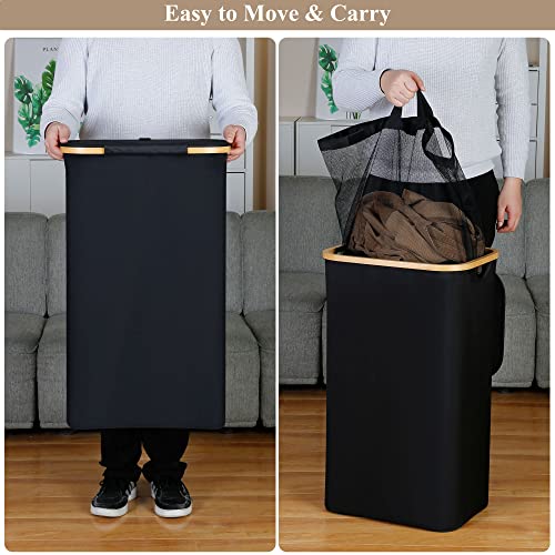 Laundry Hamper with Lid, 110L Large Laundry Hamper with Handle and Lid, Collapsible Clothes Basket Organizer with Removable Inner Bag for Clothes Toys Towels - Black
