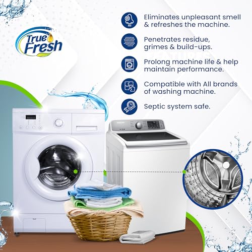 True Fresh Washing Machine Cleaner Descaler 15 Pack Tablets, Deep Cleaning Deodorizer for HE Front & Top Load Washers, Eliminates Odor Buildup Residue Grime, Cleans Drum Pump Valve Hoses Septic Safe