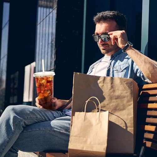 Turbo Bee 50 Sets 32 OZ Clear Plastic Cups with Lids and Straws, Disposable To Go Iced coffee cups with lids for Cold Drinks, Smoothie, and Slushie