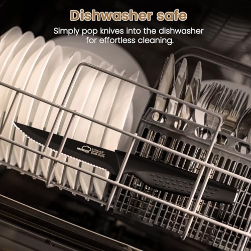Amorston Steak Knives, Steak Knives Set of 8, Stainless Steel Steak Knife Set, Serrated Knives Dishwasher Safe, Elegant Black