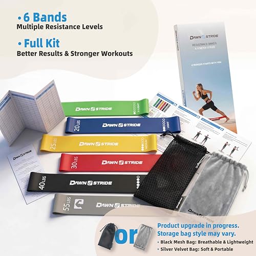 6-Levels Resistance Exercise Loop Bands Set – Elastic Workout Bands for Yoga, Strength Training, Physical Therapy – Guide, Fitness Card & Carry Bag