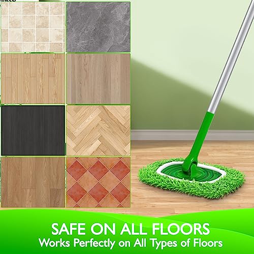 Reusable Microfiber Mop Pads Compatible with Swiffer Sweeper- 4 Pack Dry Sweeping Cloths & Wet Mopping Cloths - Chenille Washable Wet Pads Refill for Mopping Floors (Mop is not Included)