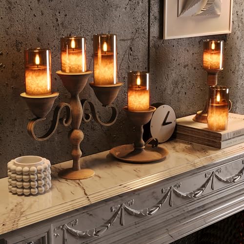 Battery Operated Flameless Candles with Remote & Timer, Gold Glass 3Pack