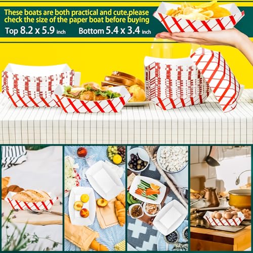 100 Pack 3lb Paper Food Trays,Disposable Greaseproof Kraft Checkered Carnival Food Serving Take Out Basket Tray Boat for Snacks Fries Nachos Popcorn Hot Dogs Carnival Wedding Party Picnic