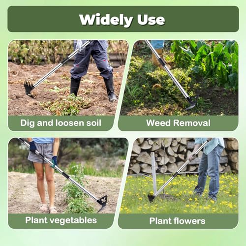 NICOFPHY Weed Puller Tool with Long Handle - 60" Manual Weeder Remover Tool, 2 in 1 Hand Weed Rake and Garden Hoe for Gardening, Heavy Duty Uprooting Weeding Pull for Yard, Lawn, Patio and Garden