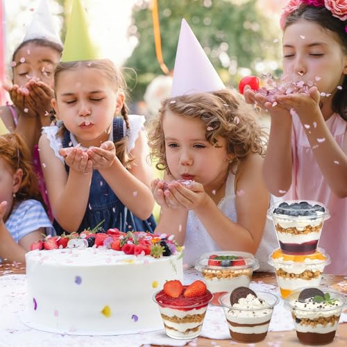 50 Pack 6 oz Plastic Dessert Cups with Lids, Small Plastic Yogurt Parfait Cups, Mini Round Party Serving Cup for Pudding, Fruit, Cake, Appetizer, Dessert Shot Glasses