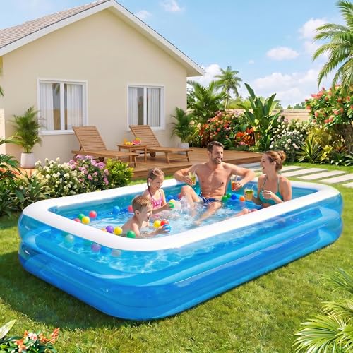 Full-Sized Inflatable Swimming Pool, Extra Large Blow Up Pool, Heavy Duty Above Ground Pool with Drain Valve, Leakproof Family Swim Pool for Backyard Patio Garden Outdoor Party(79''x59''x20'')