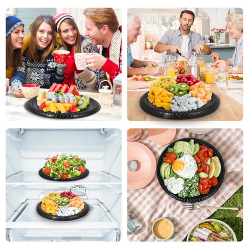 12 Pack Catering Trays with Lids, Round 12 Inch Veggie Tray with Lid, Disposable Fruit Tray for Parties, Catering Trays for Serving Snack, Appetizer, Fruit, Veggie and Sandwich