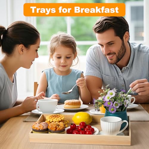 PONGJA Wooden Serving Trays with Handle - 7 Pieces Unfinished Wood Nested Breakfast Food Serving Trays for Craft Kids Montessori Snacks Home Decor Kitchen Party Dinner
