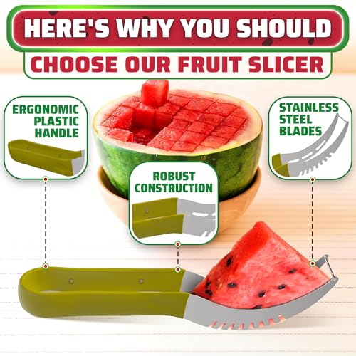 2-in-1 Watermelon Cutter Slicer Tool – Create Clean 1" Cubes & Slices with Watermelon Slicer for Cutting & Serving – Stainless Steel Fruit Cutter Kitchen Gadget for BBQ, Picnic, Camping & Snack Prep