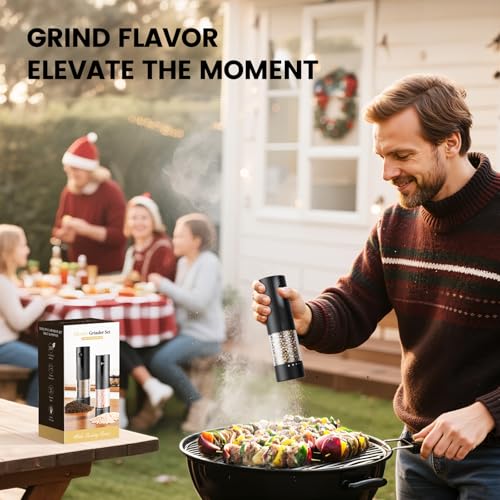 Electric Salt and Pepper Grinder Set - Rechargeable Automatic Salt and Pepper Shakers, Kitchen Appliances with External Adjustable Coarseness, Larger Hopper for Cooking, Home Gifts(2 Pack,Black/Black)