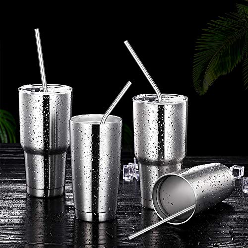 Hiware 12-Pack Reusable Stainless Steel Metal Straws with Case - Long Drinking Straws for 30 oz and 20 oz Tumblers Dishwasher Safe - 2 Cleaning Brushes Included