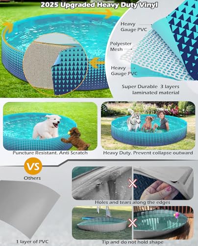 Jasonwell Foldable Dog Kiddie Pool - Hard Plastic Kids Paddling Pool Toddler Baby Swimming Pools for Backyard Collapsible Whelping Box Pet Doggie Cats Wading Pools Bathtub for Puppy Large Dogs 40In,G