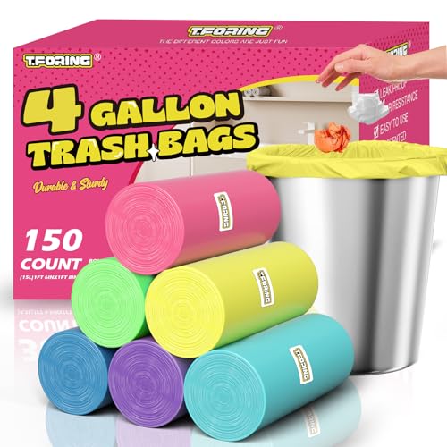 150 Count 4 Gallon Small Trash Bags - Colored Bathroom Garbage Bags Unscented Leak-proof, 15 Liter Plastic Wastebasket Can Liners for Office Bedroom Toilet and Car